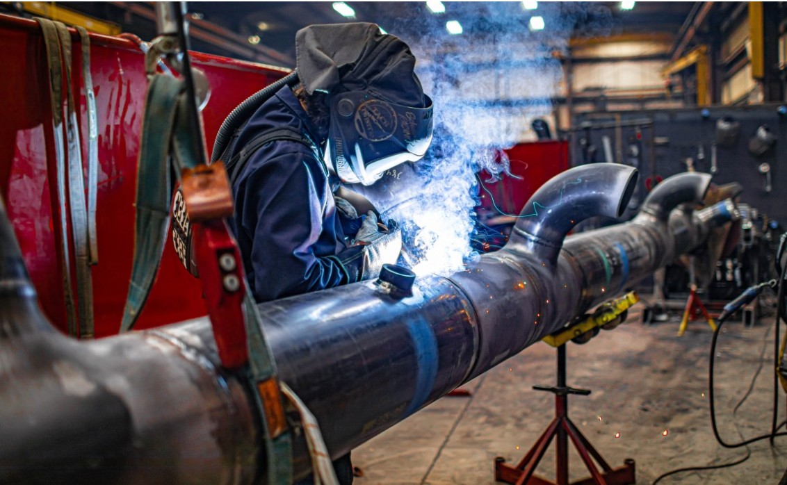 Pipe welding in fabrication workshop